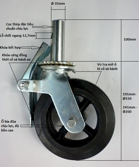banh xe gian giao 150mm